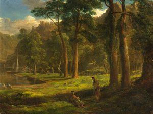 Warriors Reposing in a Mountain Glen, cca 1824 (olej na celulózové desce) od Francis Danby