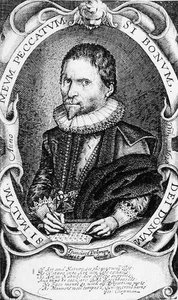 Portrét George Chapmana (asi 1559-1634) 1620 (rytina) (čb foto)