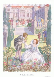 Tudorovské námluvy (barevná litografie) od Francis Donkin Bedford
