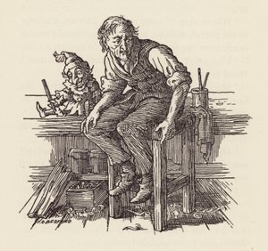 Ilustrace k románu Cvrček na krbu od Charlese Dickense (barevná litografie) od Francis Donkin Bedford