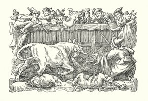Merrie England: Bull baiting (litografie) od Francis Donkin Bedford