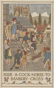 Jízda na kohoutím koni na Banbury Cross (barevná litografie) od Francis Donkin Bedford