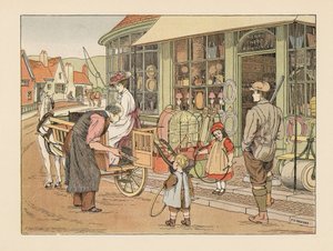 Viktoriánská rodina u vesnického železáře Henryho Hoopa. Chromolitografie podle ilustrace Francise Donkina Bedforda z knihy Edwarda Verralla Lucase The Book of Shops. od Francis Donkin Bedford