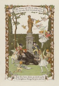 Nevíme, kdo v dávných dobách / to byl ten, kdo první vynalezl rým (barevná litografie) od Francis Donkin Bedford
