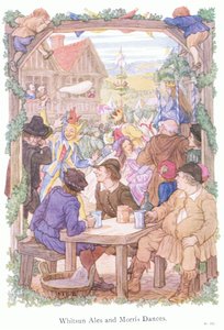 Svatodušní pivo a tanečníci Morris (barevná litografie) od Francis Donkin Bedford