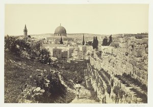 Městská zeď a mešita Omar, Jeruzalém, 1857. od Francis Frith