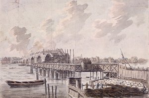 Výstavba mostu Blackfriars, Londýn, c1762.