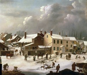 Zimní scéna v Brooklynu, detail ulice a pošty, cca 1817-20 (detail 84498)