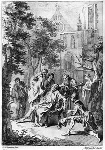 Akt V. scéna vii z filmu „Král John“ od Williama Shakespeara (1564-1616), vyrytý Hubertem Gravelotem (1699-1773) od Francis Hayman