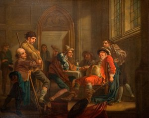 Sir John Falstaff Raising Recruits, 1765. od Francis Hayman
