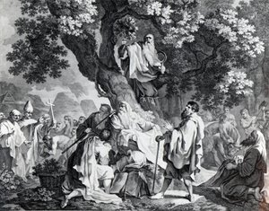 The Druids, or the Conversion of the Britons to Christianity (Druidové aneb Obrácení Britů na křesťanství), vyryl Simon Francois Ravenet, vytištěno v roce 1778. od Francis Hayman