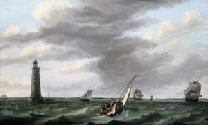 Odeslání Eddystone Lighthouse (olej na plátně)