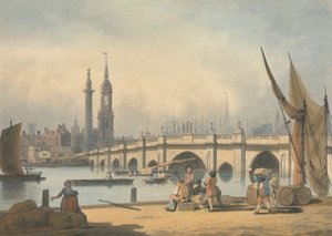 London Bridge a památník od Francis Nicholson