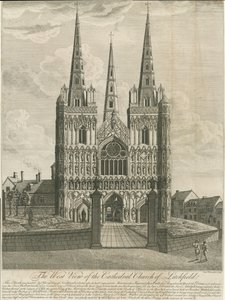 Katedrála Lichfield – západní fronta: rytina a [18. století] (tisk) od Francis Perry