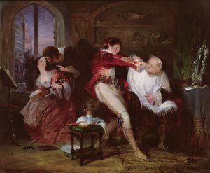 V domě Dr. Bartola, scéna z Beaumarchaisovy komedie Lazebník sevillský, kolem roku 1834