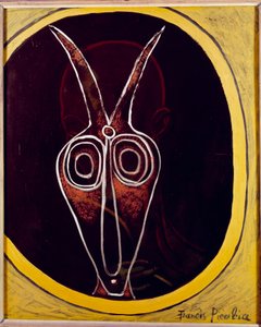Transparentnost. Mužská tvář a zvířecí hlava s překrytým rohem, 20. století (olej na plátně) od Francis Picabia
