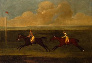 Crop an Iron, Gray Racehorse Beating Faith (olej)