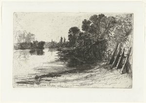 Bank of the Thames v Brentfordu Brentford Ferry (název na objektu) od Francis Seymour Haden (Sir) (signed by artist)