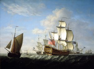 Britská eskadra Královského námořnictva na moři. Olej na plátně, přibližně konec 40. let 17. století, autor Francis Swaine (1725-1782). od Francis Swaine