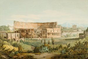 Koloseum z Caelian Hills, 1799 (pero, inkoust a wc na papíře) od Francis Towne