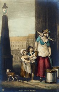 Londýnská obchodnice prodávající mléko "Mléko dole, služky! od Francis Wheatley