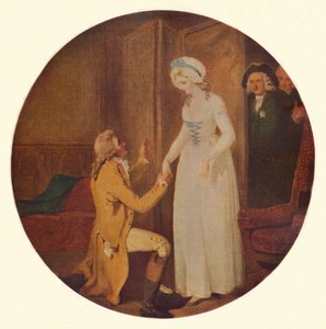 Young Marlow a slečna Hardcastleová: Scéna z toho, jak se sklání k dobytí, Oliver Goldsmith Act V, Sc od Francis Wheatley