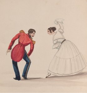 Peruánský muž a žena tančící na Zamacueca, ze skupiny kreseb zobrazujících..., ca. 1848.