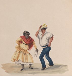 Tančící muž a žena ze skupiny kreseb zobrazujících peruánský kroj, 1848.
