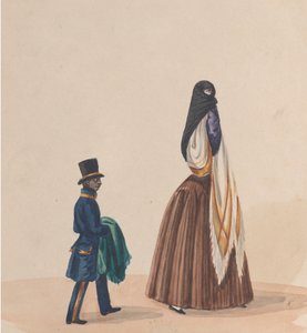 Elegantně oblečená žena a její stránka ze skupiny kreseb zobrazujících peruánský..., ca. 1848. od Francisco