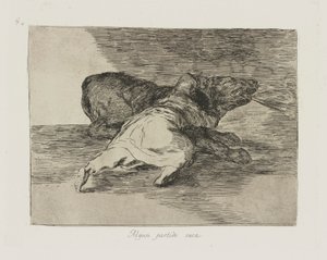 Nějaký večírek odejde. (Něco z toho dostane.), pl. 40 ze série The Disasters of War od Francisco de Goya