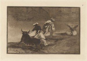 Capean otro encerrado (Hrají si jiného s mysem v ohradě), deska 4 z La tauromaquia od Francisco de Goya