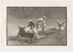 Capean otro encerrado (Hrají si jiného s mysem v ohradě), deska 4 z La tauromaquia od Francisco de Goya