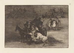 Bojujte v kočáru zapřaženém do dvou mezků, deska G z La tauromaquia (třetí vydání) od Francisco de Goya