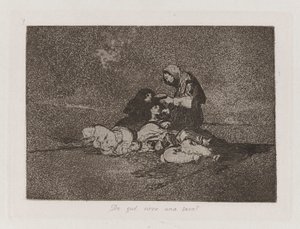 z čeho? podává šálek? (What Is the Use of a Cup?), Plate 59 from The Disasters of War od Francisco de Goya