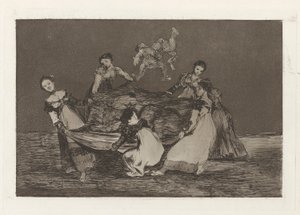 Feminine Folly, také známý jako Těžší než mrtvý osel, ze série Los absurdities (Los proverbios) od Francisco de Goya