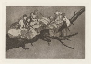 Nesmysl směšný (Ridiculous Folly), také známý jako Andarse por las ramas (Jít mezi větvemi), ze série Los disparates (Los proverbios) od Francisco de Goya