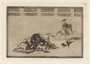 Echan perros al toro (Oni vypouštějí psy na býka), deska 25 z La tauromaquia od Francisco de Goya