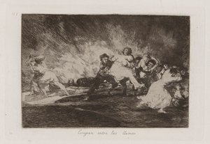 Escape through the Flames, Plate 41 z The Disasters of War od Francisco de Goya