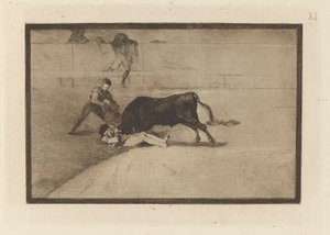 Nešťastná smrt Pepe Illo v ringu v Madridu (Nešťastná smrt Pepe Illo v ringu v Madridu), deska 33 z La tauromaquia od Francisco de Goya