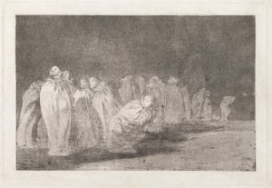 Los ensacados (Muži v pytlích), také známý jako So el sayal, hay al (Je něco pod pytlovinou), ze série Los disparates (Los proverbios) od Francisco de Goya