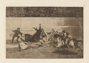 The Death of Pepe Illo (Death of Pepe Illo, 2nd Composition), Plate E z The Bull Maquia (3. vydání) od Francisco de Goya