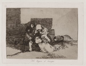 Nepřijdou? Oni nepřijdou včas, deska 52 z The Disasters of War od Francisco de Goya