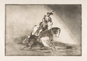 Deska 10 z La Tauromaquia: Karel V. kopí býka v ringu ve Valladolidu, 1816. od Francisco de Goya