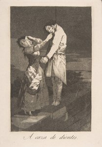 Talíř 12 z Los Caprichos: Hon na zuby A caza des dientes., 1799. od Francisco de Goya
