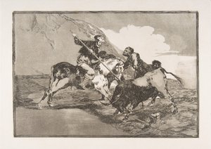 Deska 1 z Tauromaquia: Způsob, jakým staří Španělé lovili býky na hor..., 1816. od Francisco de Goya