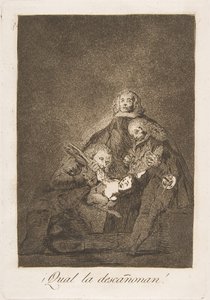 Talíř 21 z Los Caprichos: Jak ji oškubali! ¡Qual la descañonan!, 1799. od Francisco de Goya