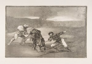 Deska 2 Tauromaquia: Jiný způsob lovu pěšky, 1816. od Francisco de Goya