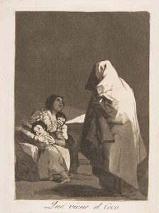 Deska 3 z Los Caprichos: Zde přichází bogey-man Que coming el Coco., 1799. od Francisco de Goya