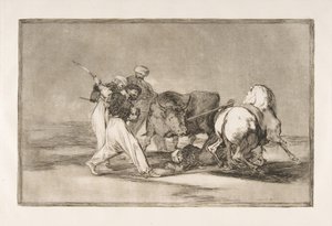 Deska 3 Tauromaquia: Maurové se usadili ve Španělsku a vzdali se pověr z roku 1816. od Francisco de Goya