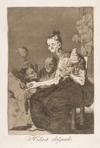 Talíř 44 z Los Caprichos: Jemně se točí Hilan delgado., 1799. od Francisco de Goya